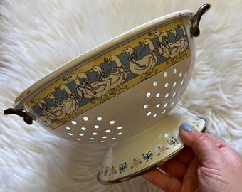 Vintage Geese Duck Enamel Metal Colander Stainer