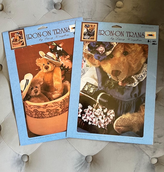 Vintage 1992 Set of Two Susan Hoy Daisy Kingdom Teddy Bear Iron-On Transfers / Laura / Teddy and Tex