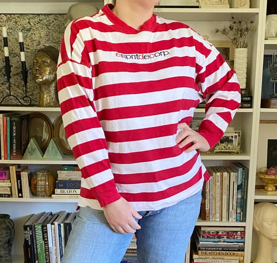 Vintage 1990s Red and White Striped Espirt Top - image 3