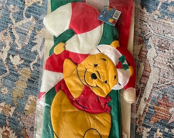 Vintage Unopened Disney Winnie The Pooh Christmas Holiday Wind Sock Outdoor Flag Decor Santa Pooh Flag