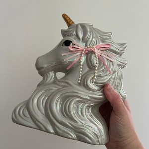Vintage White Iridescent Pearlescent Vintage Unicorn Ceramic Children Decor Head 9&quot;
