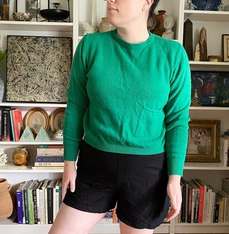 Vintage 1990s United Colors of Benetton Green Wool Cropped Sweater