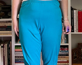 Vintage 1990s Blue Elastic High Waisted Straight Leg Stretch Pants