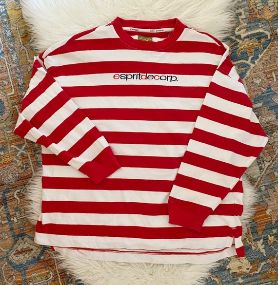 Vintage 1990s Red and White Striped Espirt Top - image 2