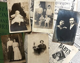 Vintage RPPC Portrait Photographs Set: Black & White Ephemera