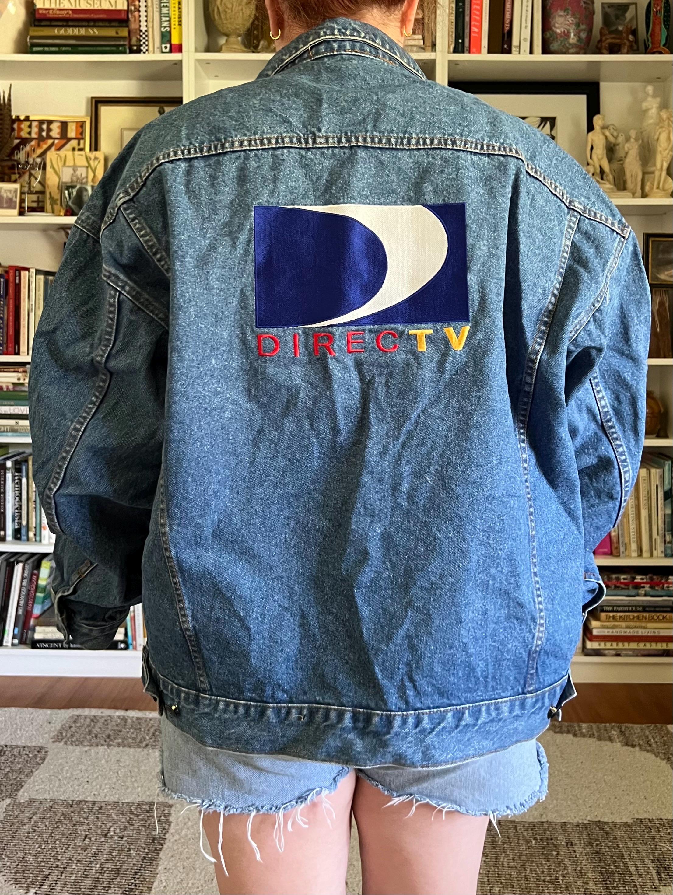 Vintage 1990s Direct TV Embroidered Denim Jacket Butterfield Stage Cotton: XXL