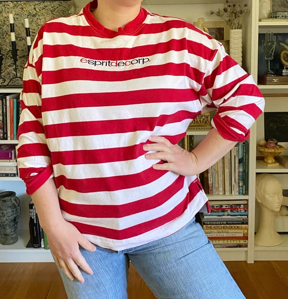 Vintage 1990s Red and White Striped Espirt Top - image 1