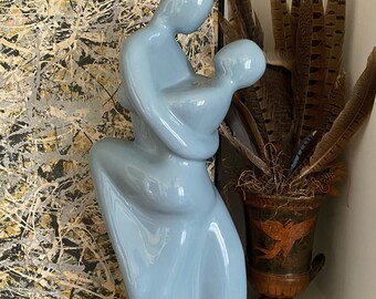 Vintage 1989 Haegar Blue Lovers Embrace Ceramic Figurine Statue