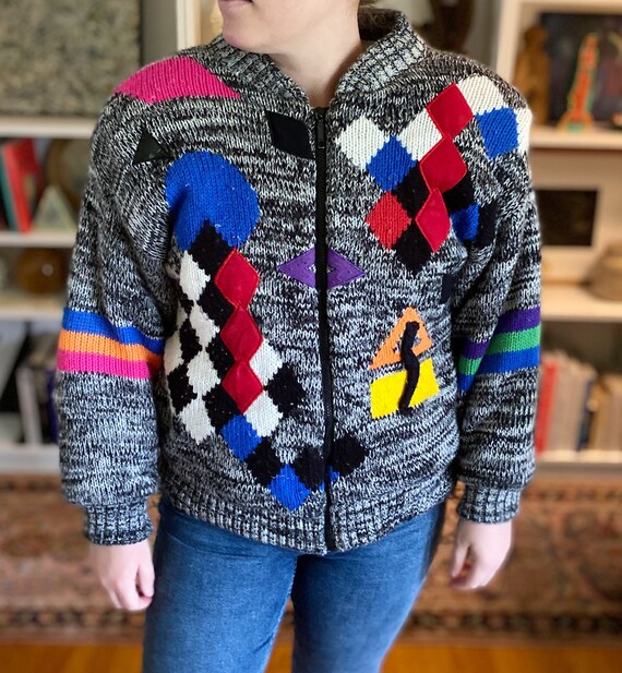 Vintage 1980s Grey Abstract Coat