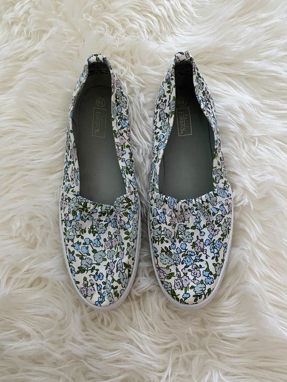 Vintage 1990s Blue Floral Slip On Sneakers - image 1