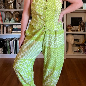 Vintage 1990s Lime Green Abstract Pants Set