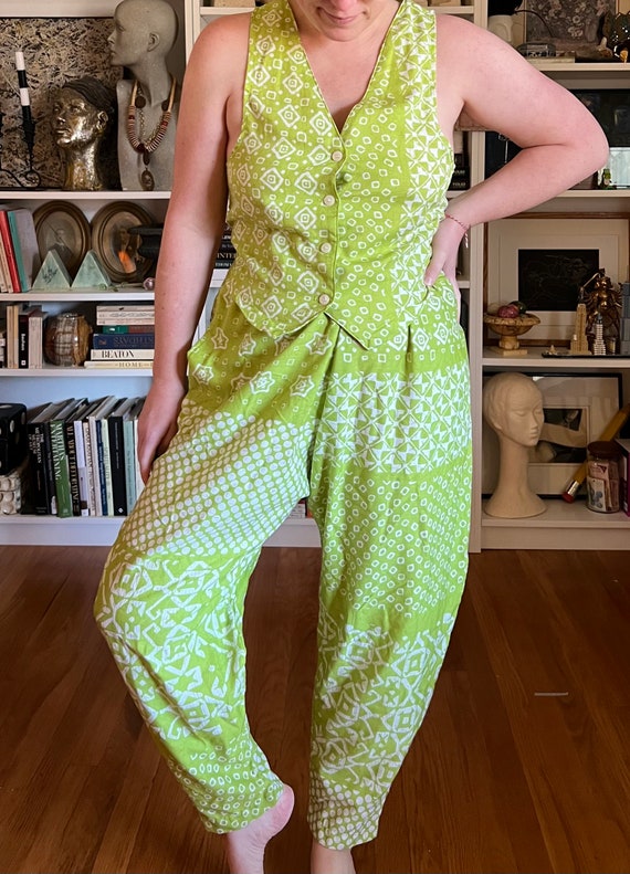 Vintage 1990s Lime Green Abstract Pants Set