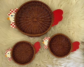 Vintage Set of Three Wicker Chicken Trays