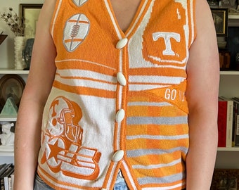 Vintage Orange University of Tennessee Volunteers UT Vols Button Up Appliquéd Sweater Vest