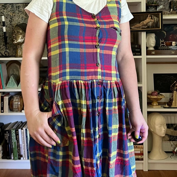 Vintage 1990s Plaid Jumper Dress