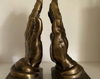 Vintage Pair Metal Brass Decorative Praying Hands Bookends