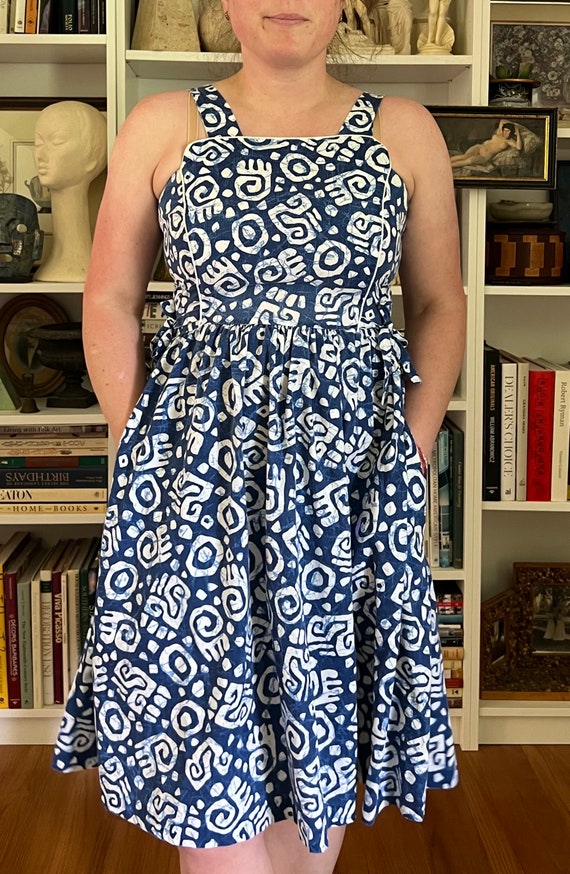 Vintage 1970s Abstract Block Print Midi Dress