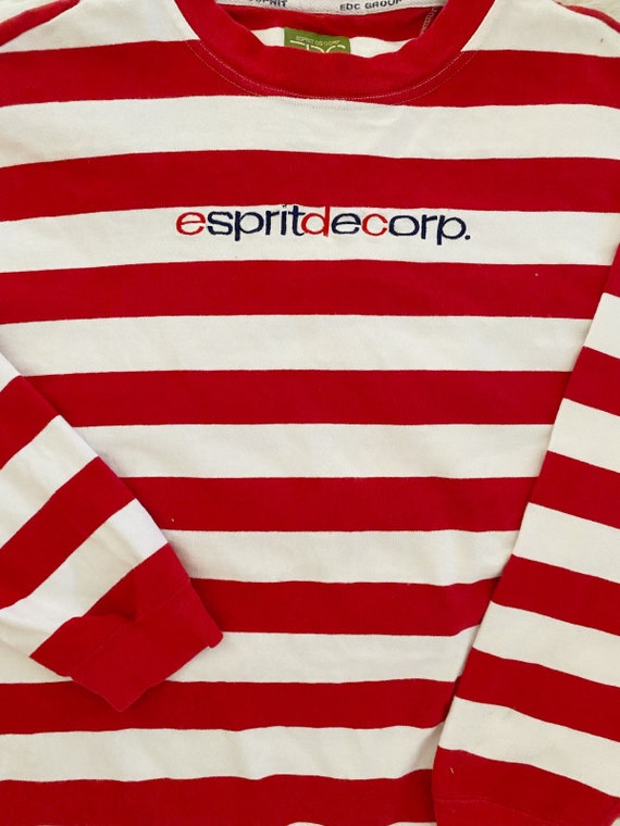 Vintage 1990s Red and White Striped Espirt Top - image 4