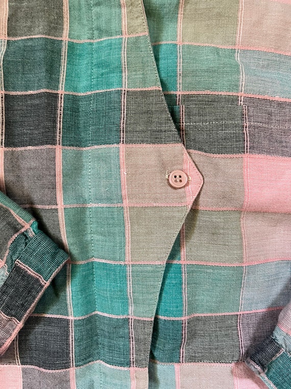 Vintage 1980s Pink and Blue Plaid Blouse - image 5