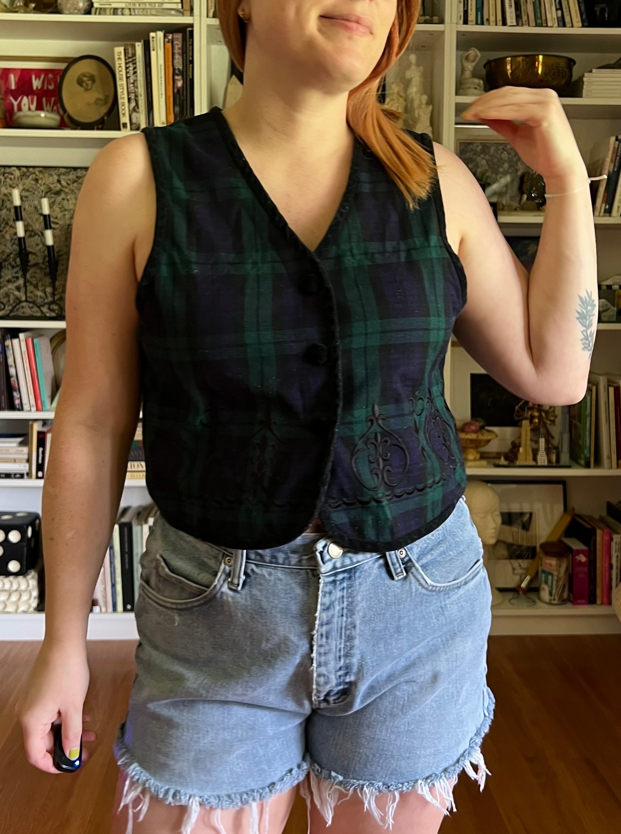 Vintage 1990s Green Plaid Button Vest - Etsy