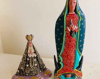 Vintage Set of Two Wooden Mexican Religious Oaxacan Folk Art Figurines -- Artist Hipolito Lopez Ortega