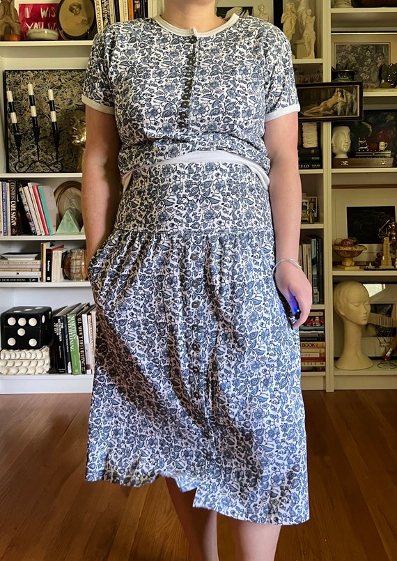 Vintage 1990s Blue Floral Skirt Set