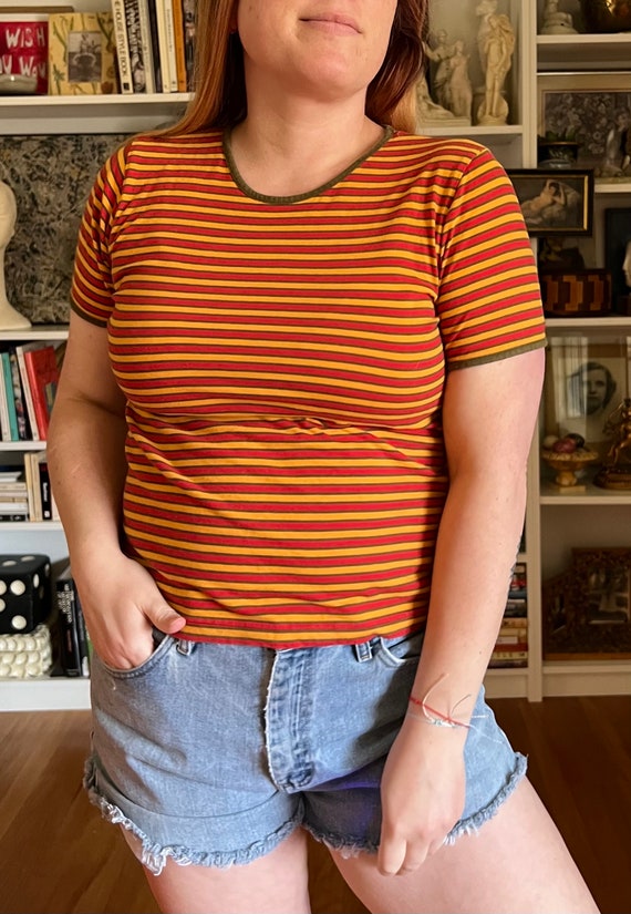 Vintage 1990s Orange and Red Striped T-shirt
