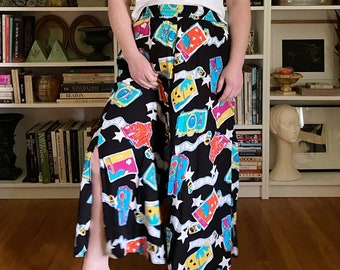 Vintage 1980s Beach Vacation Novelty Midi Skirt