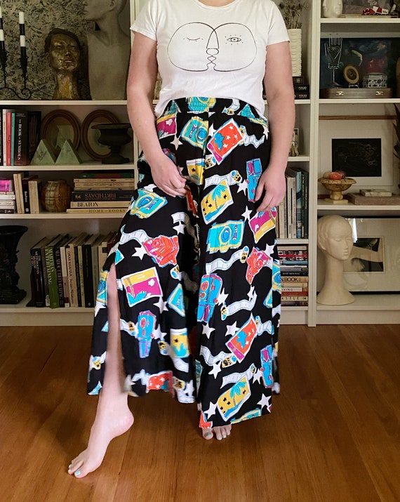 Vintage 1980s Beach Vacation Novelty Midi Skirt