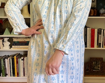 Vintage 1970s SEARS Blue Floral Long Sleeve Nightgown Dress