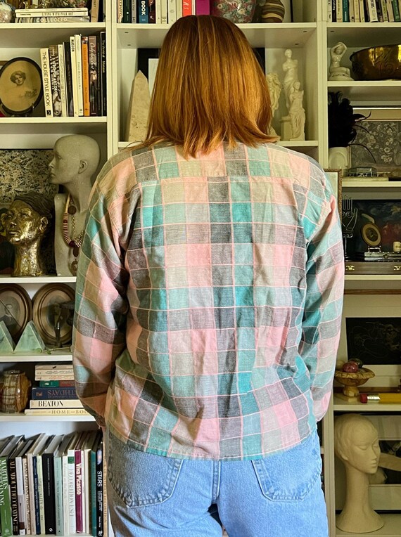 Vintage 1980s Pink and Blue Plaid Blouse - image 8