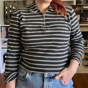 Vintage Y2K Striped Zipper Long Sleeve Top