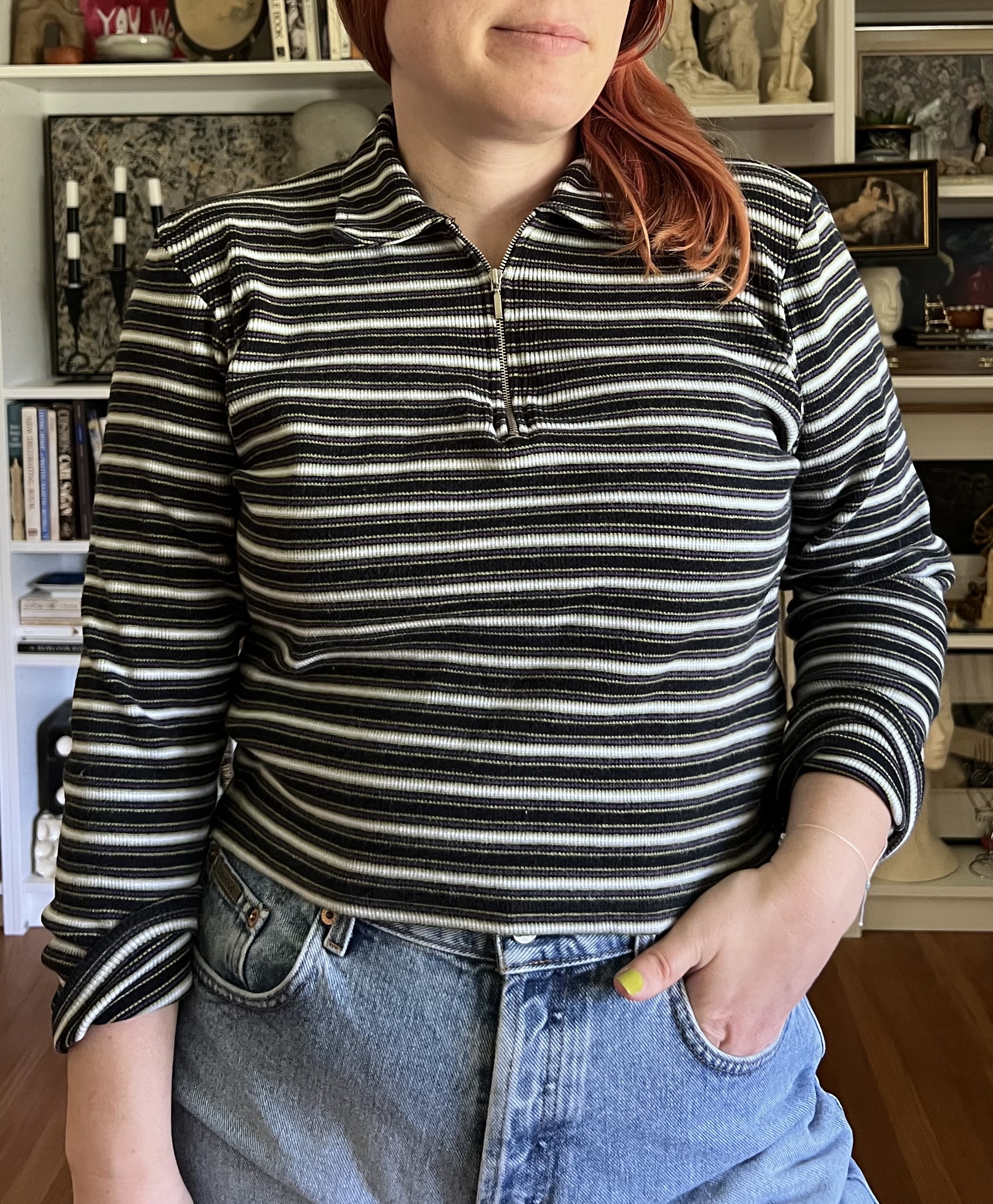 Vintage Y2K Striped Zipper Long Sleeve Top - Etsy