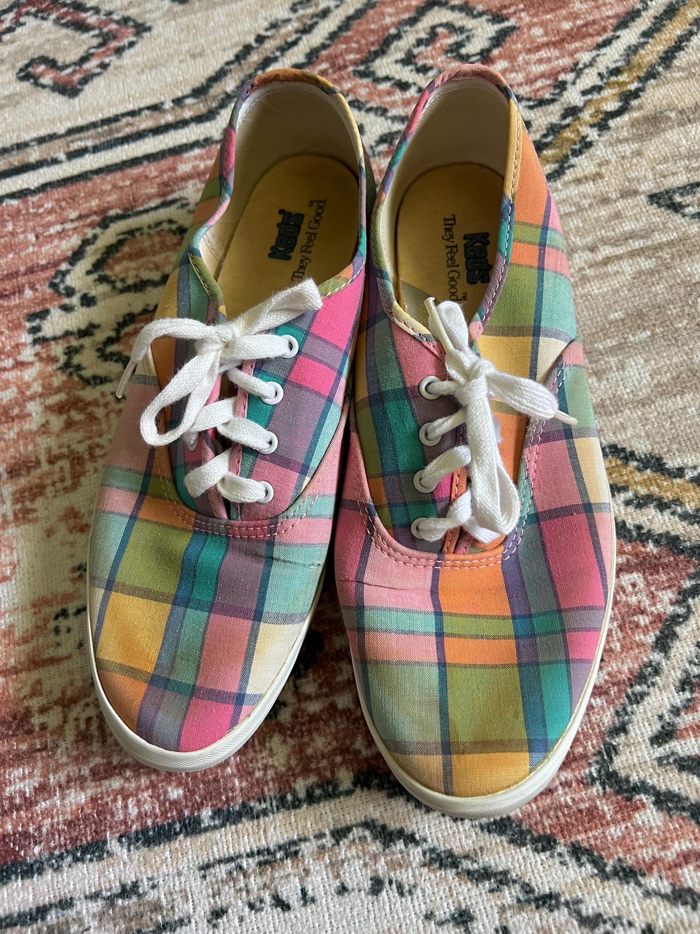 Vintage Keds Rainbow Pastel Plaid Checkered Tie Sneakers  display picture 3