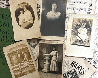 Vintage RPPC Portrait Photographs - Set of Five - Black & White Ephemera