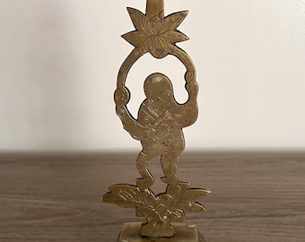 Vintage Brass Candlestick Holder / Chinoiserie Asian Decor / Brass Candle Holder