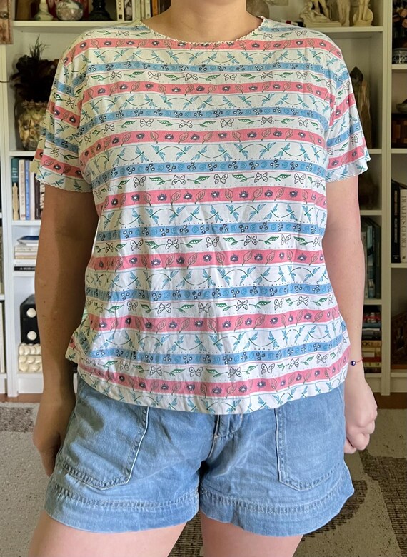 Vintage 1990s Basic Editions Dragonfly Striped Ts… - image 1