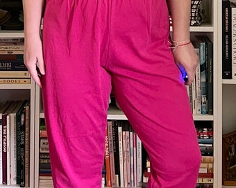 Vintage 1990s Magenta Pink Elastic High Waisted Straight Leg Stretch Pants