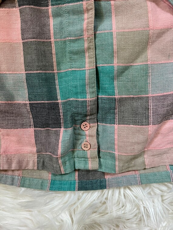 Vintage 1980s Pink and Blue Plaid Blouse - image 6