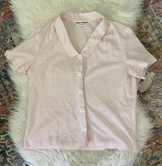 Vintage 1980s Light Pink Button Blouse - image 2