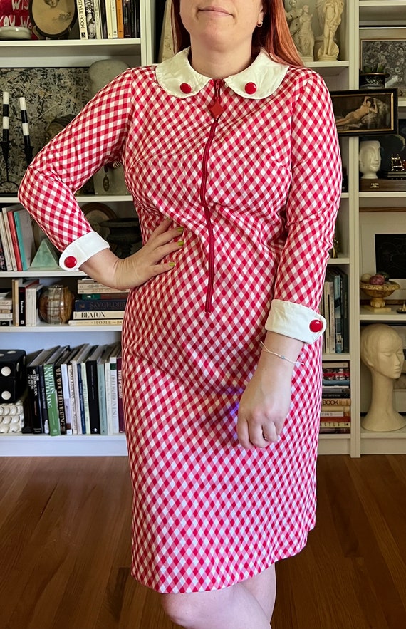 Vintage Mid Century Red Gingham Zipper Dress