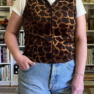 Vintage Y2K Fiorlini International Faux Fur Animal Print Zipper Closure Vest / Size Small