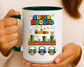 Personalised Super Daddio Mug, Gamer Dad Gift, Ceramic Coffee Cup