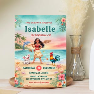 Editable Moana Birthday Invitation | Canva Template Evite | Printable Ocean Theme Party Invite for Girl | Digital Download Invitation