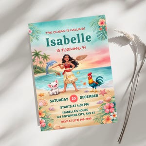 Editable Moana Birthday Invitation | Canva Template Evite | Printable Ocean Theme Party Invite for Girl | Digital Download Invitation