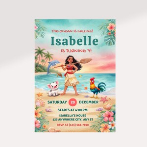 Editable Moana Birthday Invitation | Canva Template Evite | Printable Ocean Theme Party Invite for Girl | Digital Download Invitation