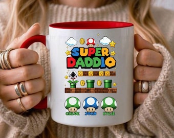 Personalised Super Daddio Mug, Gamer Dad Gift, Ceramic Coffee Cup
