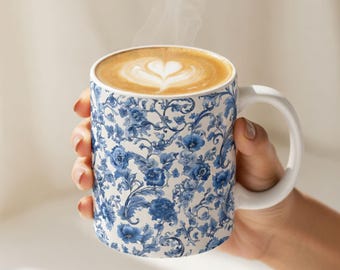 Subtle F*cK Trump Chinoiserie Ceramic Mug, Subtle F*ck Trump, Blue Floral Coffee Cup, FDT Gift, Feminist Tea Mug, Trump Sucks Satire Mug
