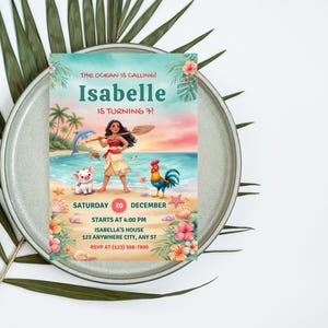 Editable Moana Birthday Invitation | Canva Template Evite | Printable Ocean Theme Party Invite for Girl | Digital Download Invitation