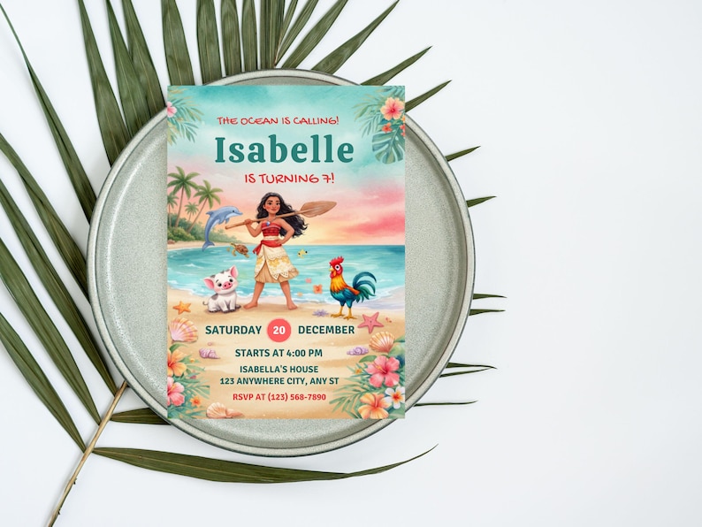 Editable Moana Birthday Invitation | Canva Template Evite | Printable Ocean Theme Party Invite for Girl | Digital Download Invitation